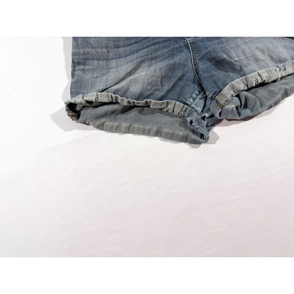 Torrid Blue Mid Rise Short Short Denim Rolled Distressed Jeans Shorts Sz 18 Hole - Picture 4 of 13